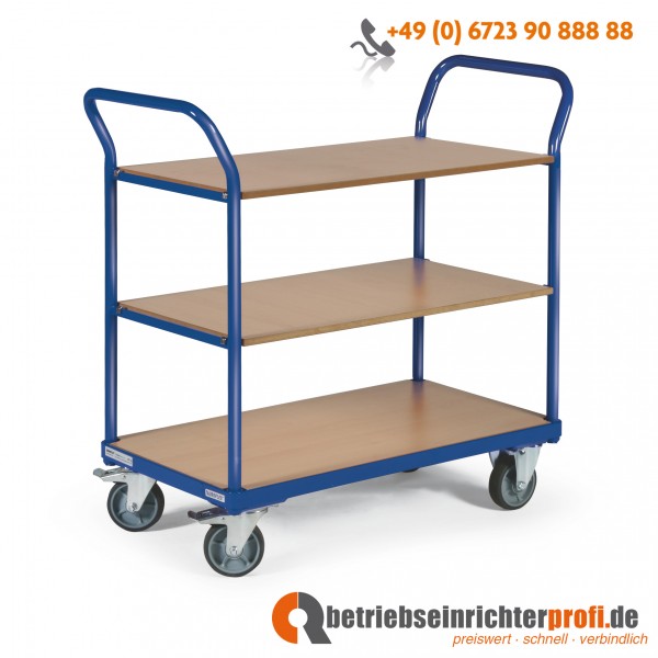 Tauroflex Etagenwagen basic mit 3 Ladeflächen 850 × 500 mm, Traglast 250 kg 