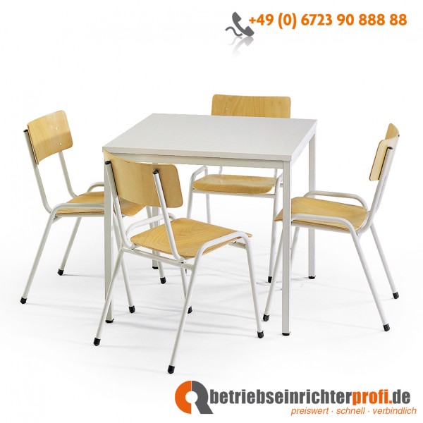 Taurotrade Tisch-Stuhlkombination mit 1 Allzwecktisch 800 x 800 mm und 4 Stapelstühlen ECO