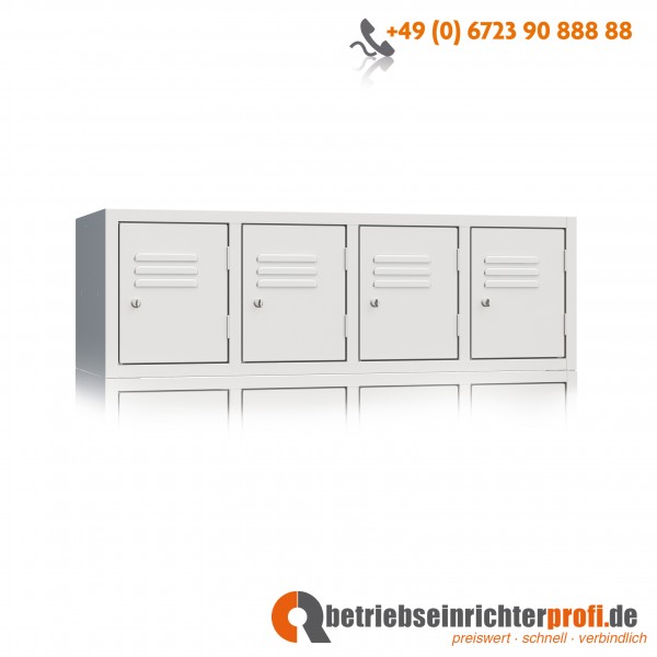 Aufsatzschrank Classico mit 4 Abteilen je 300 mm breit, Türen in RAL7035, lichtgrau