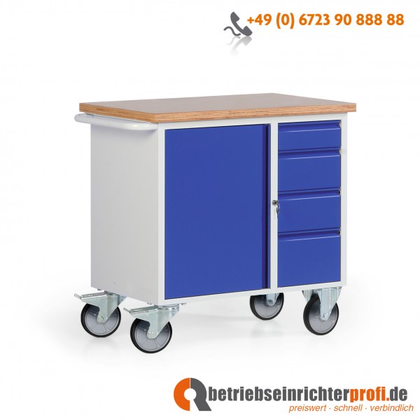 Rotauro Fahrbare Werkbank mit 1 Schrank und 4 Schubladen, Traglast 300 kg 