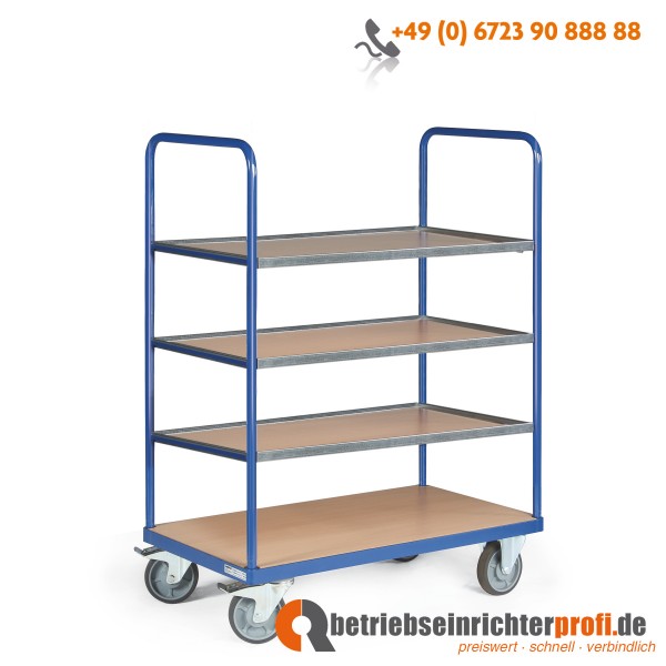 Tauroflex Etagenwagen basic mit 4 Ladeflächen 1000 × 700 mm einhängbar, mit Bordkante, Traglast 500 kg, Gesamthöhe 1460 mm