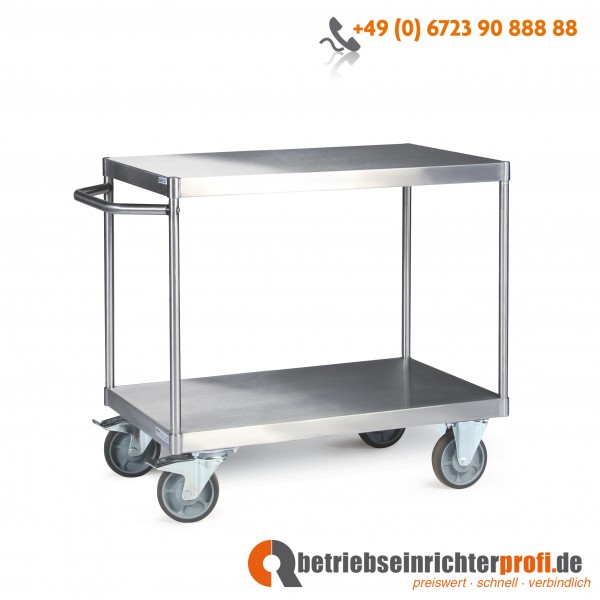 Tauroflex Tischwagen aus Edelstahl mit 2 Ladeflächen 1000 x 700 mm, Traglast 600 kg