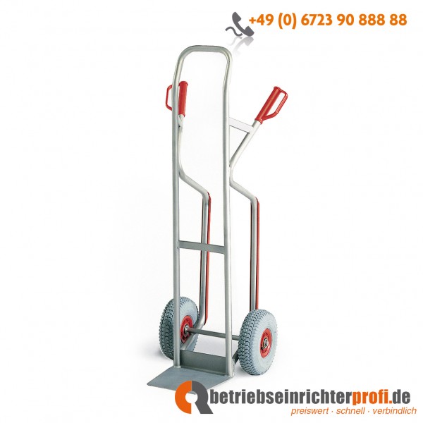 Rotauro Stapelkarre aus rostfreien Edelstahlrohren, Ladefläche 280 x 250 mm, Traglast 200 kg, Luftbereifung 