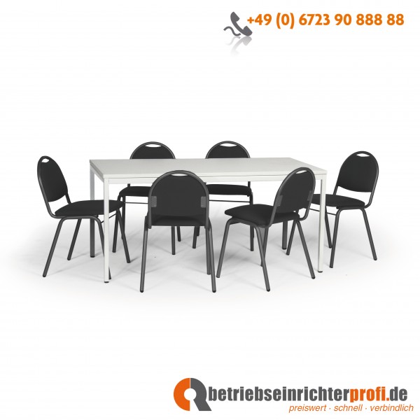 Taurotrade Tisch-Stuhl-Kombination, 1 Allzwecktisch 1600 x 800 mm mit 6 Besucherstühlen Ariosa (Gestelle in Schwarz, Bezugstoff in Schwarz)