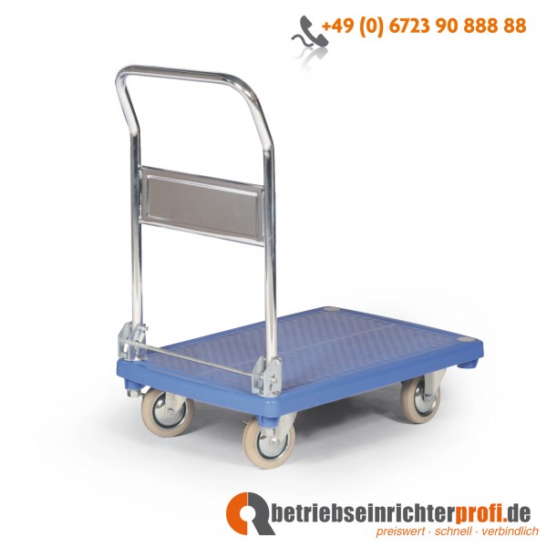 Taurotrade Kleintransportwagen mit 1 Kunststoff-Ladefläche 810 × 500 mm, Traglast 200 kg