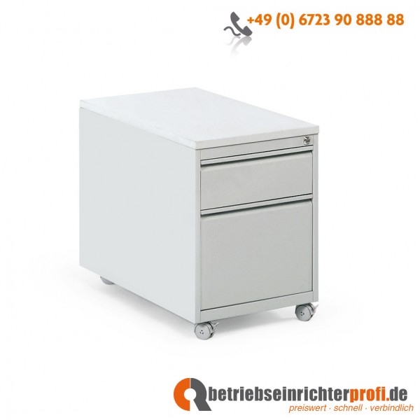 Taurotrade Rollcontainer aus Stahlblech mit 2 Schubladen, eine für Hängeregister, H 610 × B 460 × T 790 mm