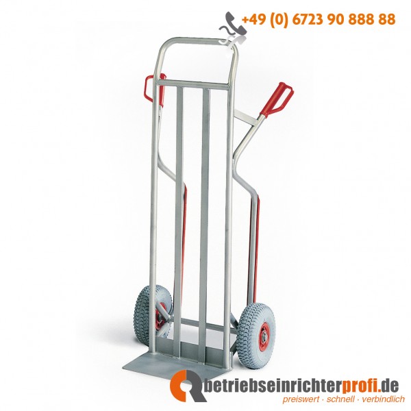 Rotauro Stapelkarre aus rostfreien Edelstahlrohren, Ladefläche 380 x 250 mm, Traglast 350 kg, Vollgummibereifung 