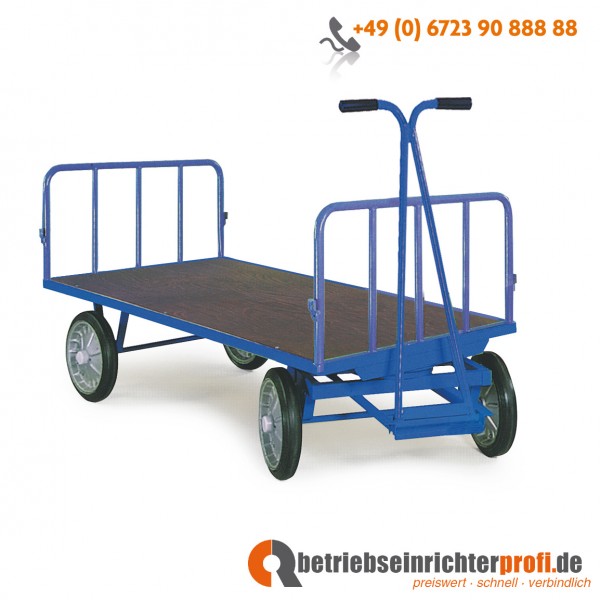 Rotauro Handpritschen-Wagen, Ladefläche 2000 × 1000 mm, mit Stirnwänden 500 mm H, Traglast 1250 kg, Vollgummibereifung 