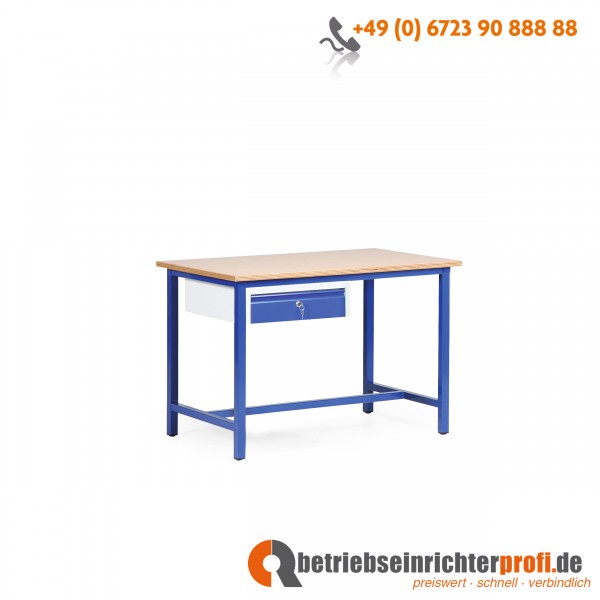 Taurotec Arbeitstisch mit 1 Schublade und Tischplatte aus Multiplexholz, Traglast 750 kg, 1200 × 700 mm