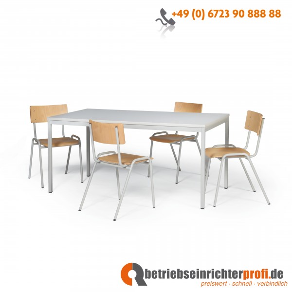 Taurotrade Tisch-Stuhlkombination mit 1 Allzwecktisch 1600 x 800 mm und 4 Stapelstühlen ECO