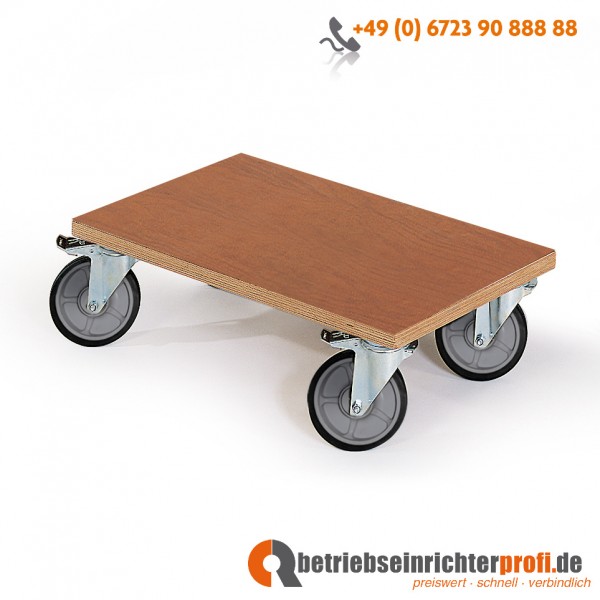 Taurotrade Transportroller, 960 × 520 mm, Multiplexholz, Traglast 500 kg, mit 4 Lenkrollen