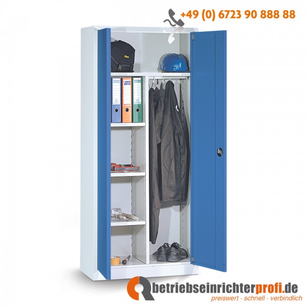 Taurotrade Akten-Kleider-Schrank mit 3 + 1 Böden und Türen in RAL 5010, Traglast 50 kg, 1800 x 800 x 380 mm