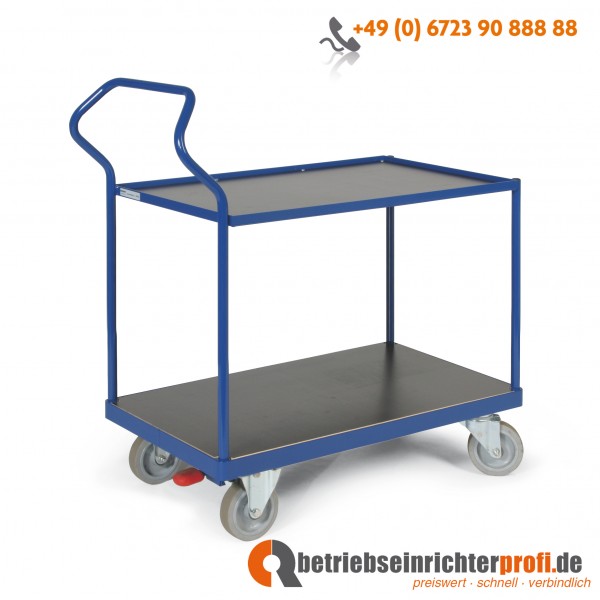 Ergotruck ergonomischer Tischwagen mit 2 Ladeflächen 850 × 500 mm, oben mit Bordleiste, Traglast 500 kg