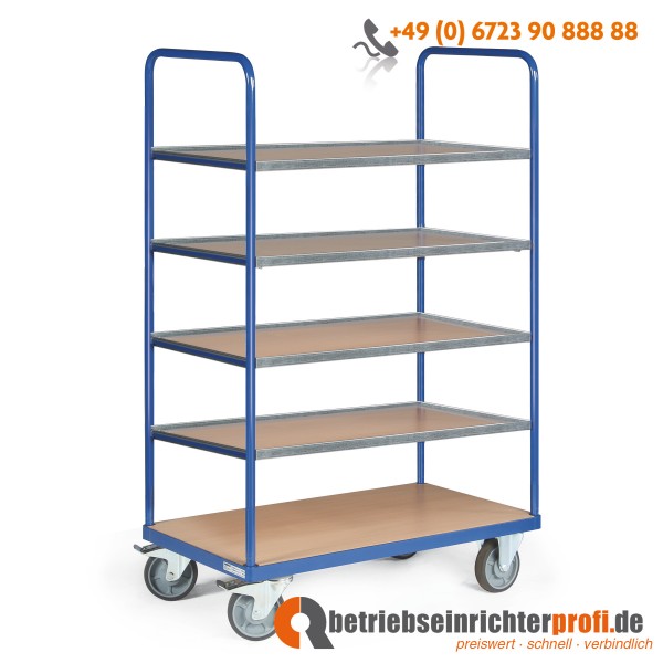 Tauroflex Etagenwagen basic mit 5 Ladeflächen 1000 × 600 mm einhängbar, mit Bordkante, Traglast 500 kg, Gesamthöhe 1760 mm