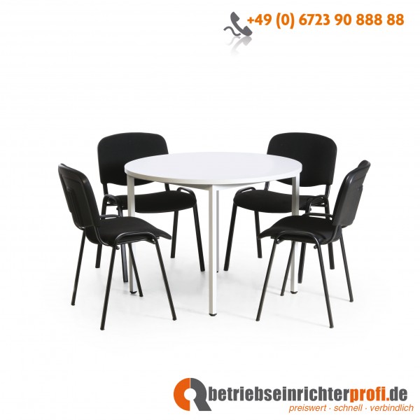 Taurotrade Tisch-Stuhl-Kombination, 1 runder Allzwecktisch ø 1000 mm mit 4 stapelbaren Konferenzstühlen (Stuhlgestelle in Schwarz)