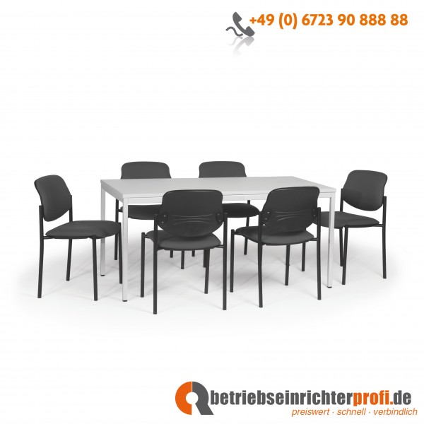 Taurotrade Tisch-Stuhl-Kombination, 1 Allzwecktisch 1600 x 800 mm mit 6 Besucherstühlen Styl (Gestelle verchromt, Bezugstoff in Schwarz)