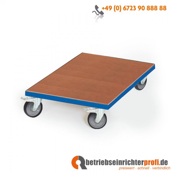 Taurotrade Transportroller, 700 × 700 mm, Multiplexholz mit Stahlrahmen, Traglast 300 kg, mit 4 Lenkrollen