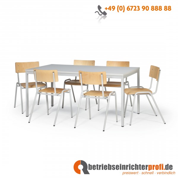 Taurotrade Tisch-Stuhlkombination mit 1 Allzwecktisch 1600 x 800 mm und 6 Stapelstühlen ECO