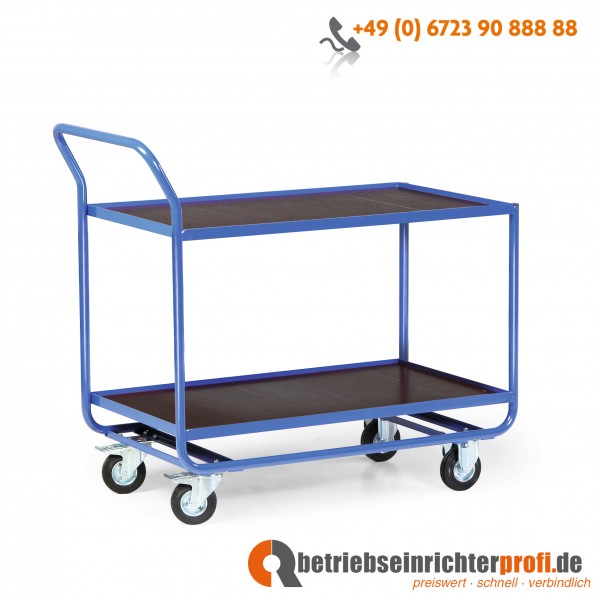 Rotauro Stahlrohr-Tischwagen, mit Bordleisten aus Winkelstahl (15 mm hoch) und 2 Ladeflächen 1000 × 600 mm, Traglast 300 kg
