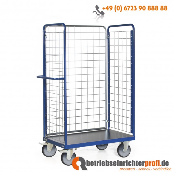 Tauroflex Paketwagen mit 3 Gitterwänden, Ladefläche 1000 × 600 mm, Traglast 600 kg, Gesamthöhe 1800 mm