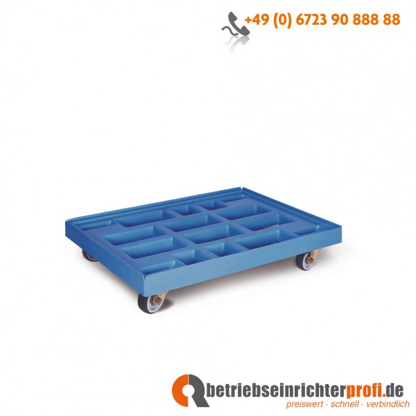 Taurotrade Transportroller aus HDPE für Transportkasten, 810 × 610 mm, Traglast 300 kg, Lichtblau