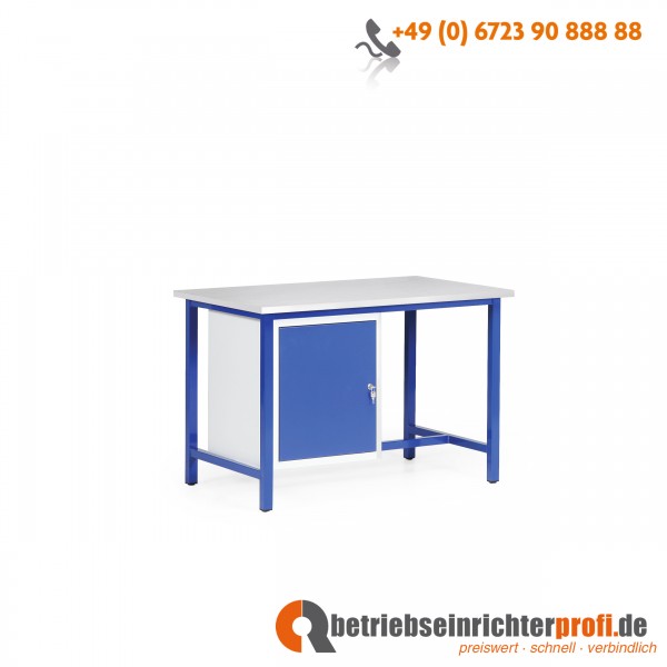 Taurotec Arbeitstisch mit 1 Schrank und Spanplatte mit Melaninharz-Beschichtung, Traglast 750 kg, 1200 × 700 mm