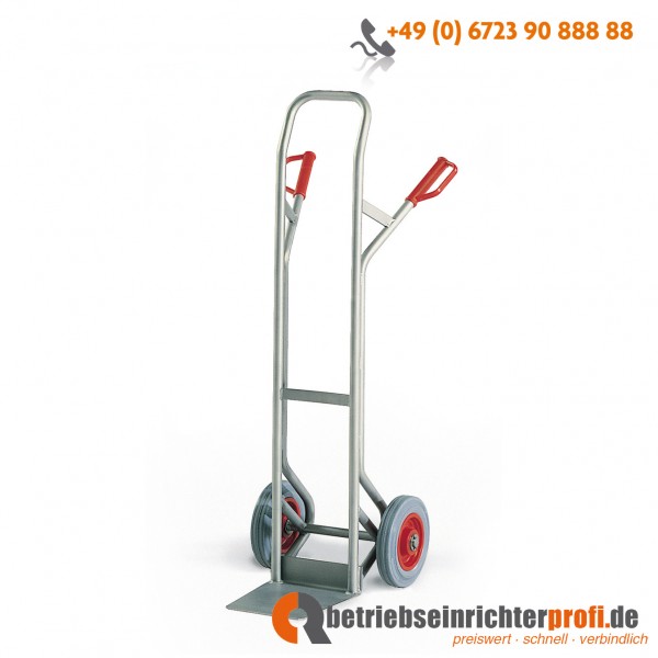 Rotauro Stapelkarre aus rostfreien Edelstahlrohren, Ladefläche 280 x 250 mm, Traglast 350 kg, Vollgummibereifung 