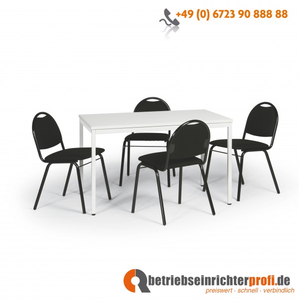 Taurotrade Tisch-Stuhl-Kombination, 1 Allzwecktisch 1200 x 800 mm mit 4 Besucherstühlen Ariosa (Gestelle in Schwarz, Bezugstoff in Schwarz)