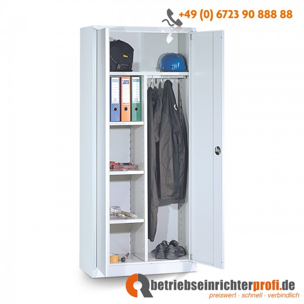 Taurotrade Akten-Kleider-Schrank mit 3 + 1 Böden und Türen in RAL 7035, Traglast 50 kg, 1950 x 925 x 420 mm