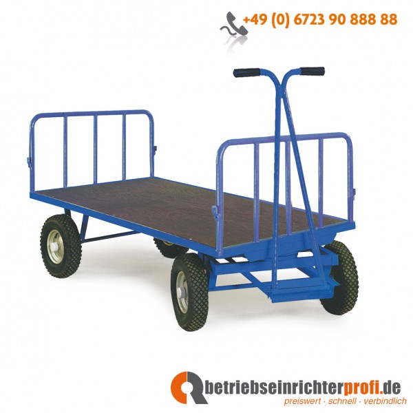 Rotauro Handpritschen-Wagen, Ladefläche 1600 × 900 mm, mit Stirnwänden 500 mm H, Traglast 1000 kg, Luftbereifung 