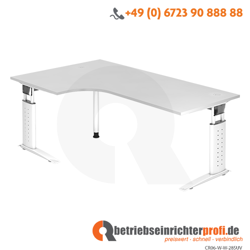 Winkeltisch C-Fuß 200x120cm 90°Weiß/Weiß