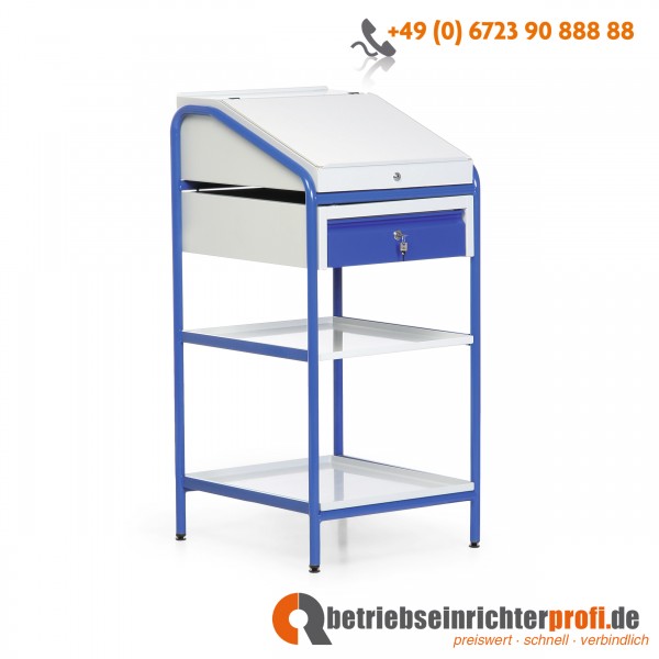 Taurodesk leichtes stationäres Stehpult mit Schublade und mit mittlerer Ablage, B 546 H 1150 T 605 mm