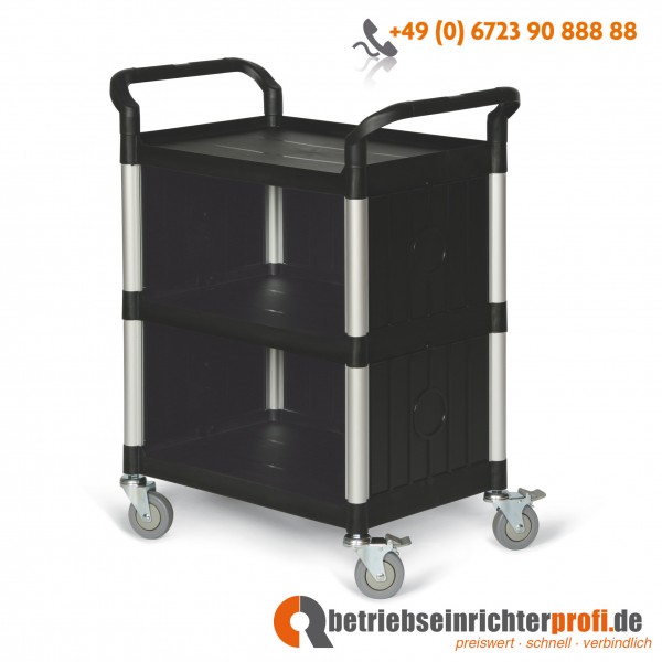 Taurotrade Kunststoff-Etagenwagen mit 3-seitiger Verkleidung, mit 3 Ladeflächen 680 × 450 mm, Traglast 240 kg